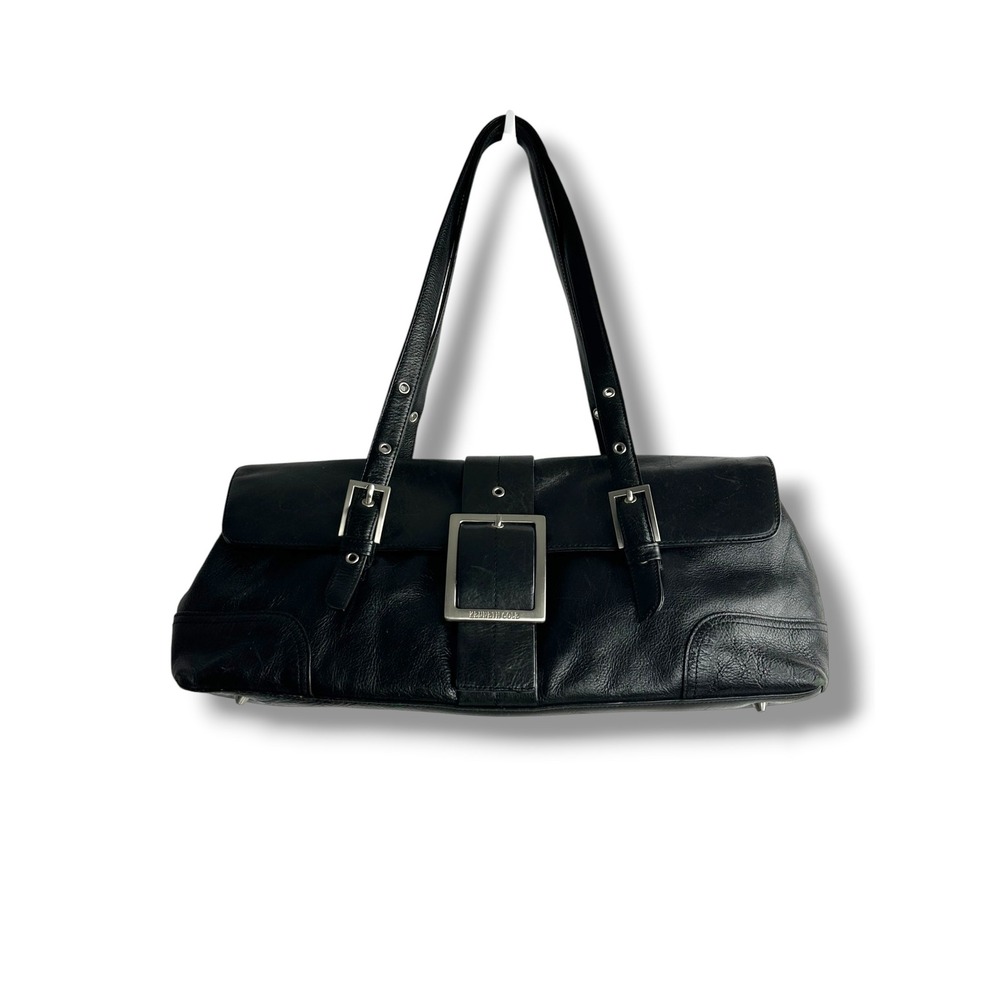 Vintage Kenneth Cole Shoulder Bag Women Black Excellent Leather Y2K Buckle Flap